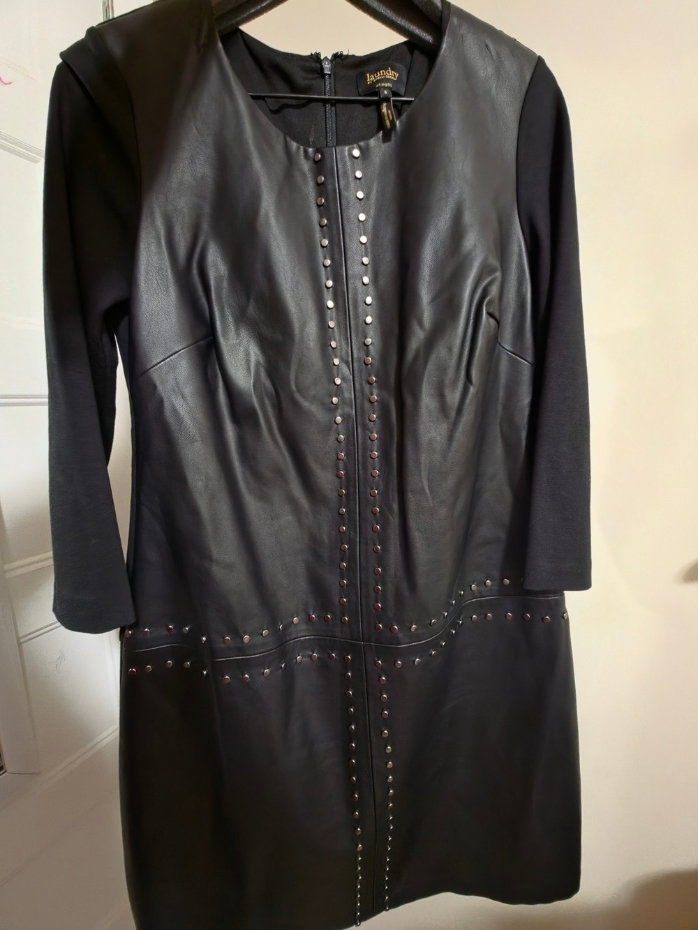 Laundry by Shelli Segal Black Faux Leather Studded Dress Coat Size 6